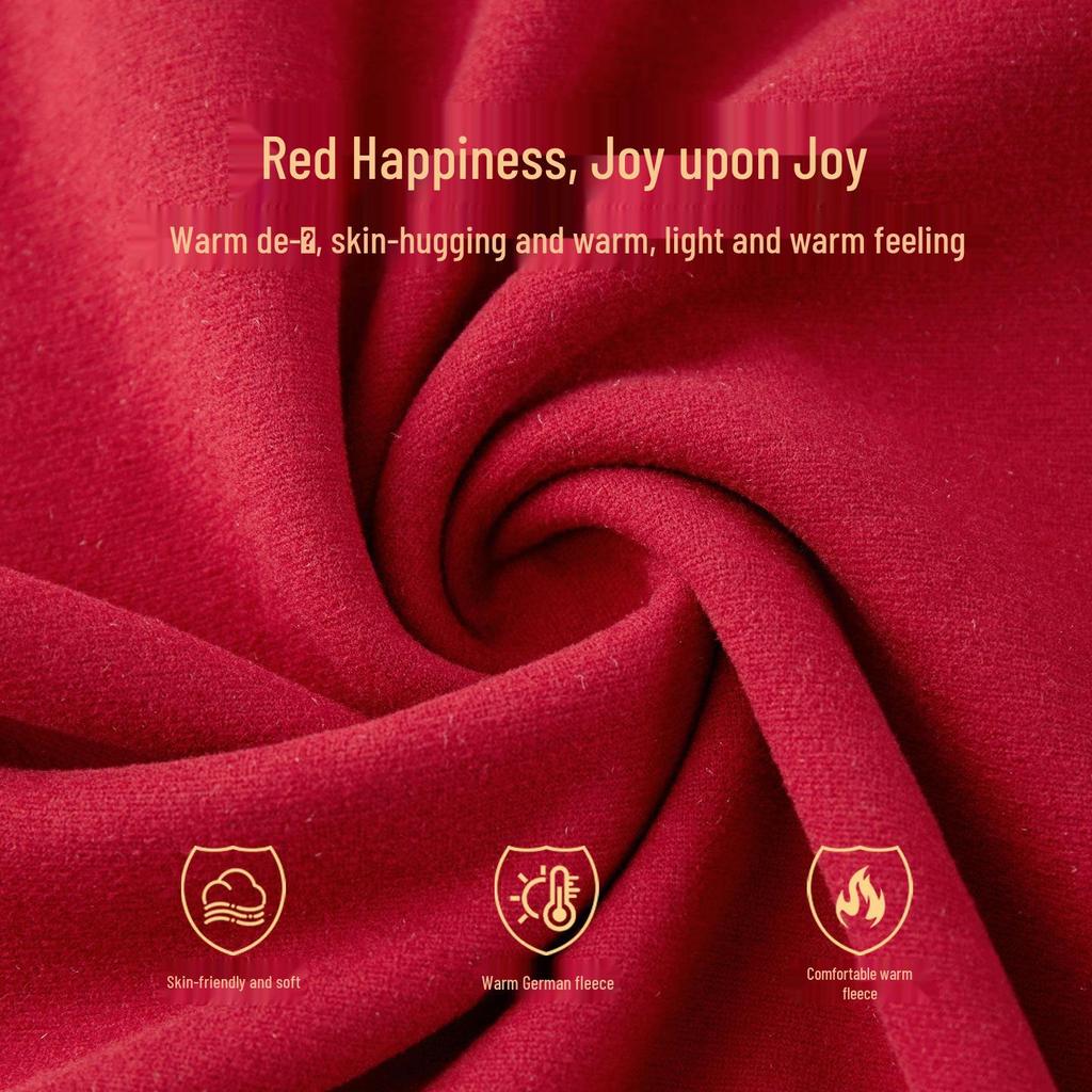 Rotes Hochzeits-Pyjama-Set für Paare - Herbst/Winter Plus Samt mit Rattenjahr-Design