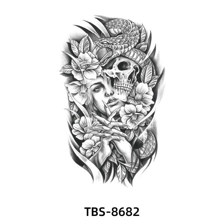 2025 Full/Half Arm Wolf, Tiger, & Flower Tattoo Stickers - European/American Style