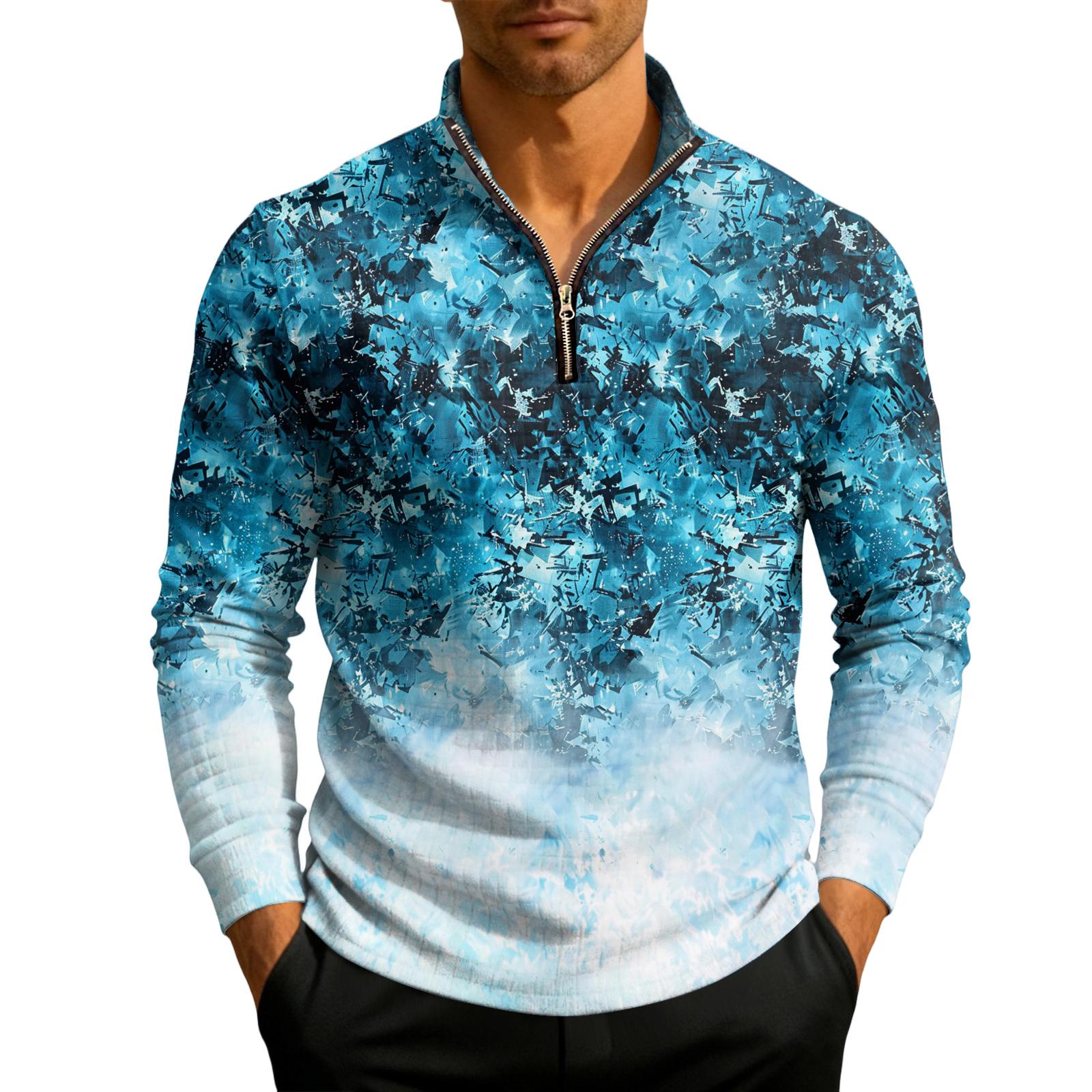 Мужской вязаный пуловер на молнии с воротником-стойкой S синий