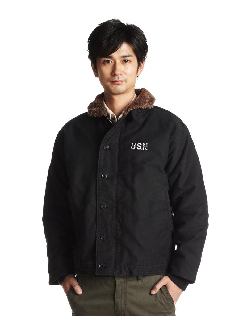 HOUSTON USED WASH DECK Jacket Military Jacket BLACK Black 38 (Houston) N-1 5N-1UD