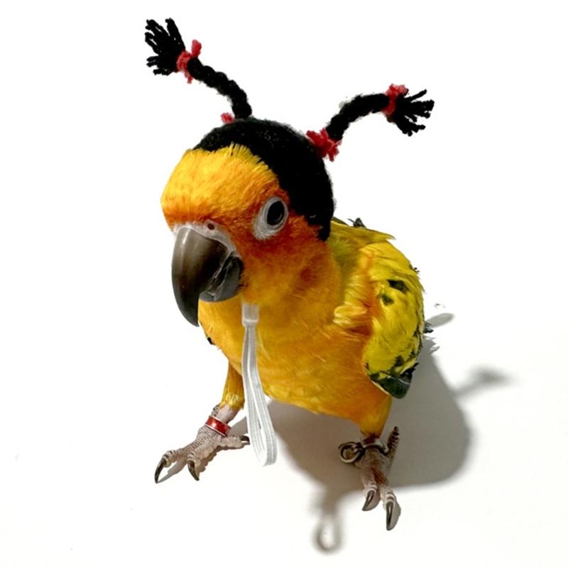 Bird Hats for Parrots Fun Upright Braids Costume Accessories Knitted Hat with Stretchy Strap for Hamsters Parakeets