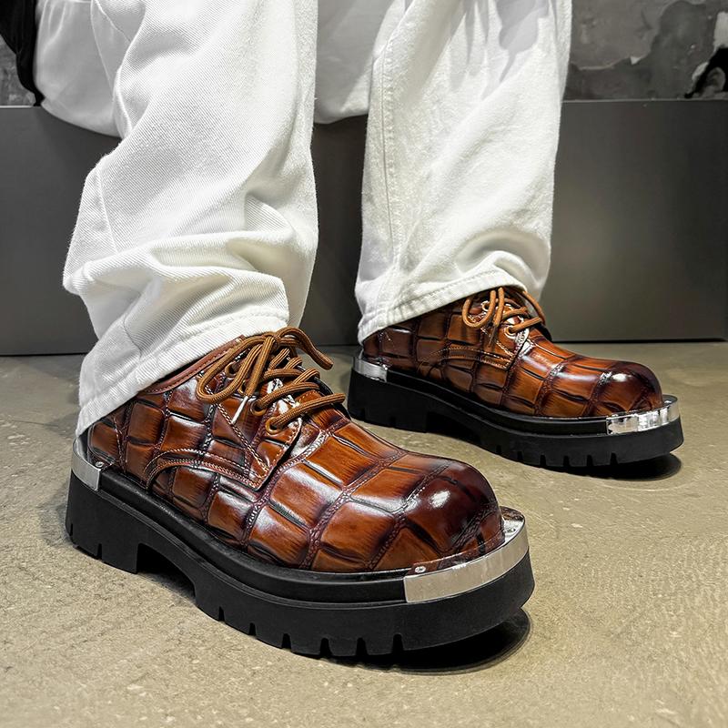 Fashion Casual Lace Up Men's Leather Shoes Retro Designer Style Leisure Party Business Office High Quality Thick Soled Hot Selling Shoes