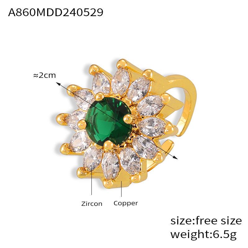 

Модное кольцо с геометрическим узором из циркона и подсолнухами, легкое роскошное медное ювелирное кольцо из настоящего золота 18 карат No. 7