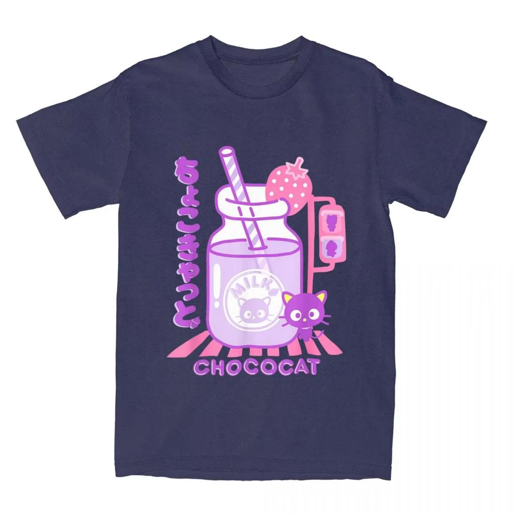 Chococat Erdbeermilch T-Shirts Herren Damen 100% Baumwolle Lustige T-Shirts Rundhals T-Shirt Kurzarm Tops Geschenkidee