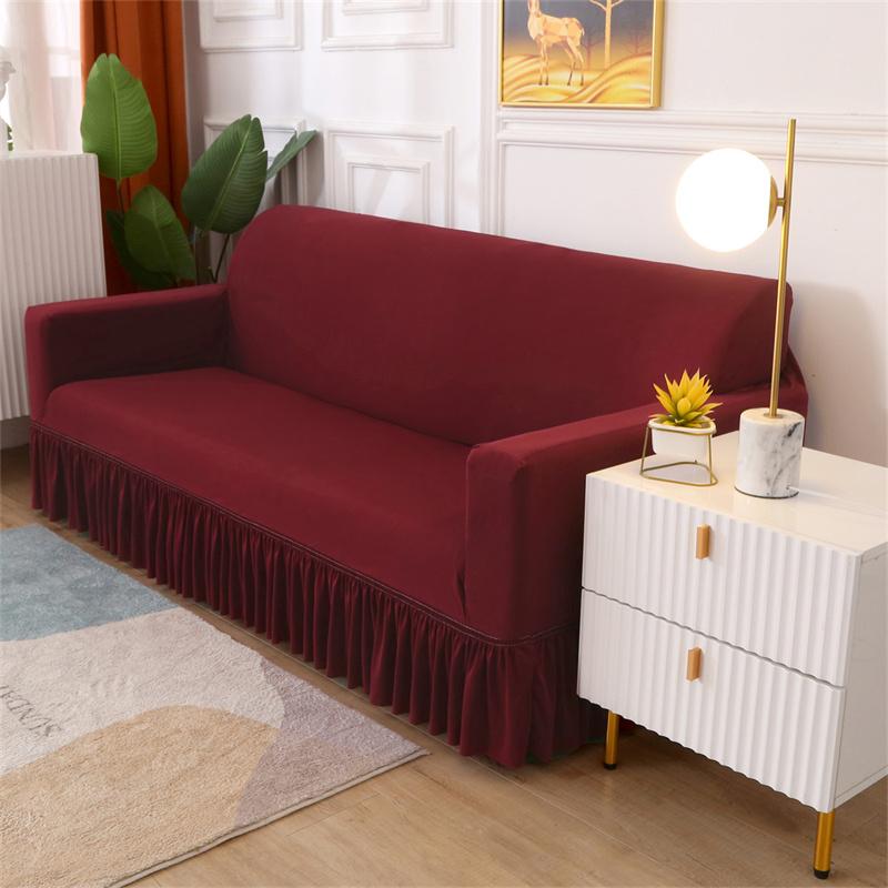 1/2/3/4 Seater Solid Color Sofa Cover With Skirtastic Sofa Anti-Dust Slipcover For Living Room Sofa Armchair Cover