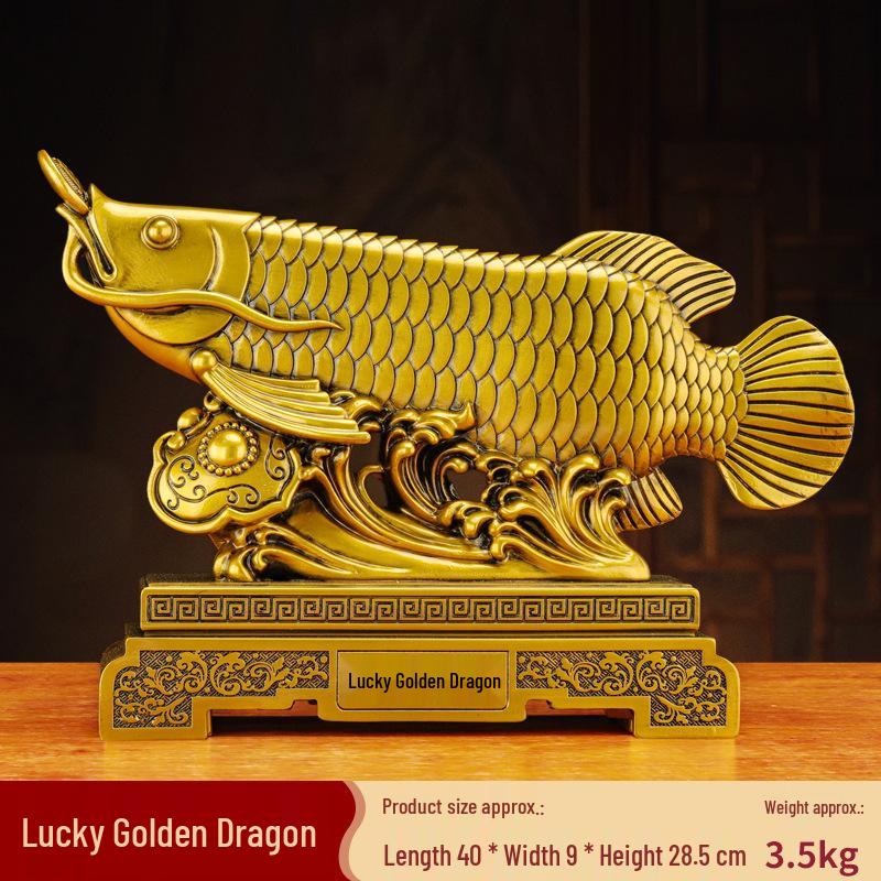 Golden Wealth Dragon Arowana Resin Ornament - Home & Office Decor Gift.