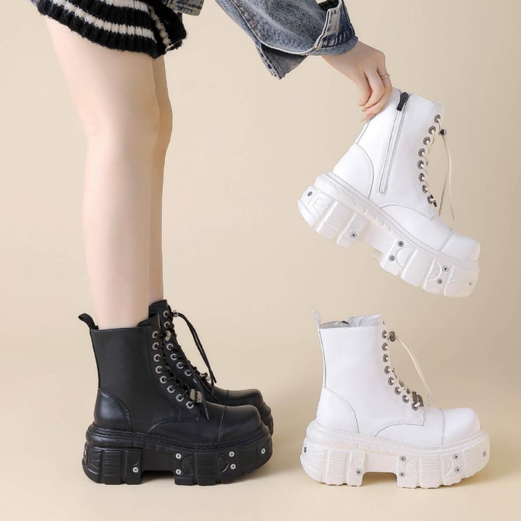 Special Black Motorcycle Boots Heavy Gold Platform Cross-border Martin Boots Female Punk Small Leather Shoes