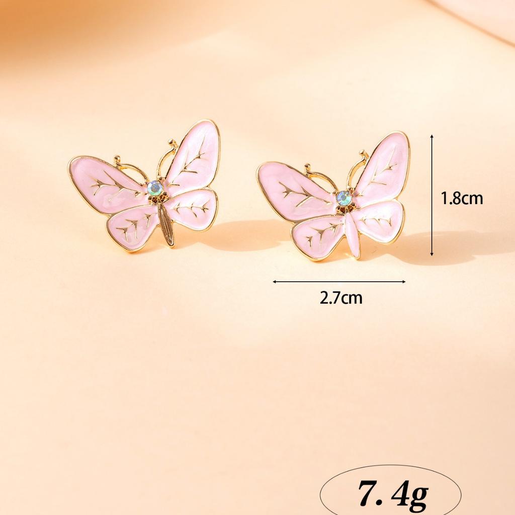 Fresh, Cute and Sweet Three-dimensional Simulation Butterfly Colored Diamond Inlaid Xiaoxian Daily Matching Earrings