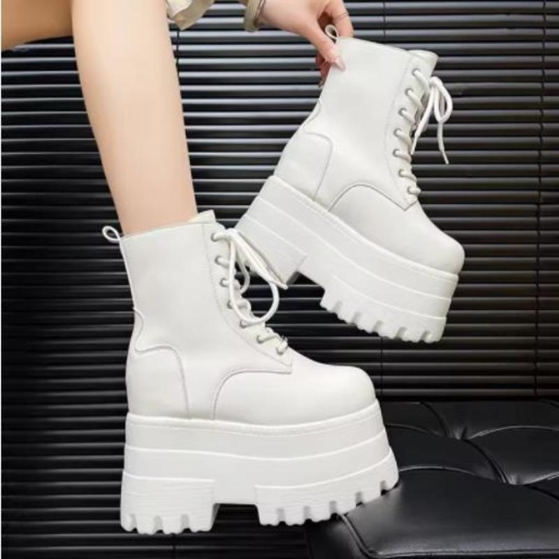 Fashion New 13CM Platform Boots Casual Outdoor Shoes Chunky Simple Lace Up Design Ankle Boots Cool Nightclub Party Black Shoes 35-43