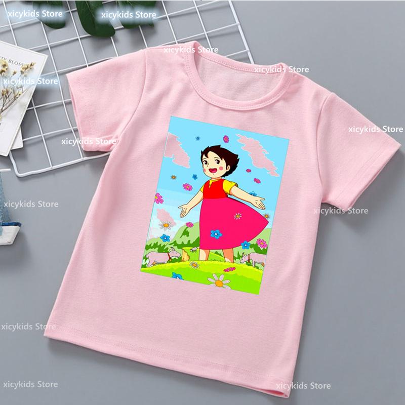 Kawaii Girls T-Shirt Funny Heidi And Family Cartoon Print Kids Summer Shirt Tops Fashion Girls Clothes Cute Kids Clothes Tshirt