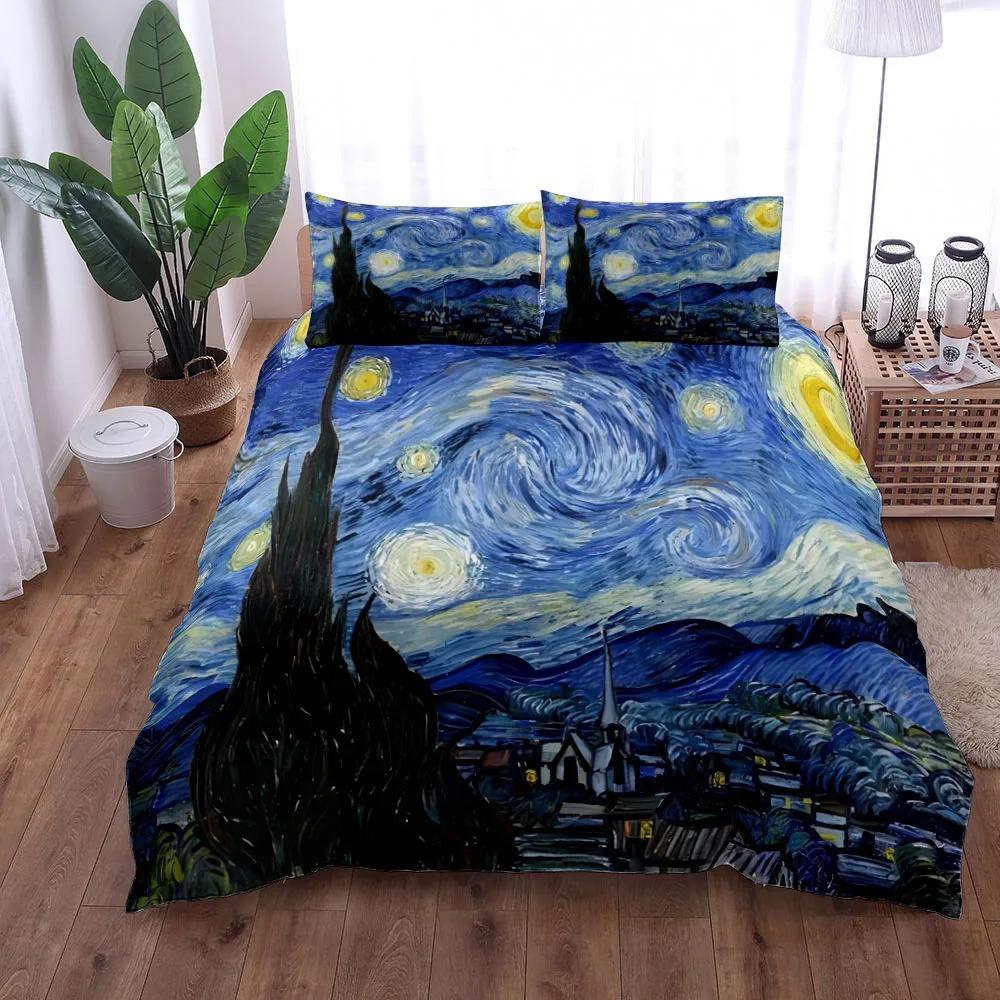 Van Gogh Mountain Village Oil Painting Duvet Cover Set King Queen Double Full Twin Single Size Bed Linen Set