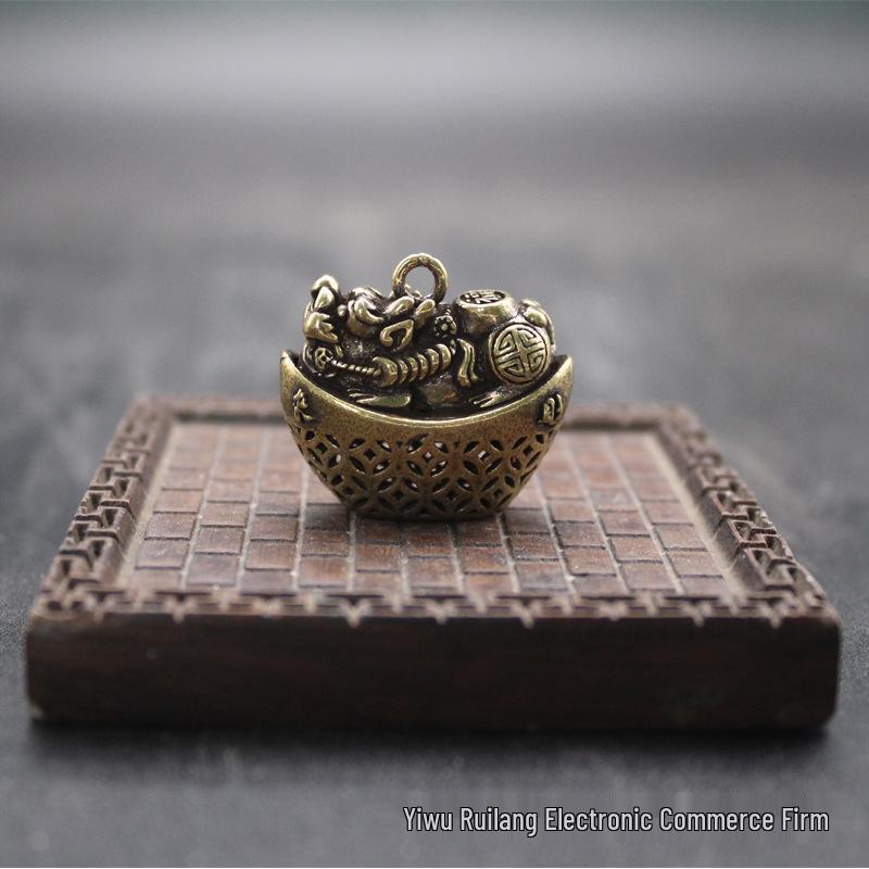 Brass Pixiu Eight Directions Wealth Keychain & Car Pendant