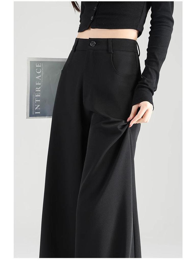 Women's 2025 Summer Black Wide-Leg Pants: Pear-Shaped, Slimming, High-End Drape, Loose Fit