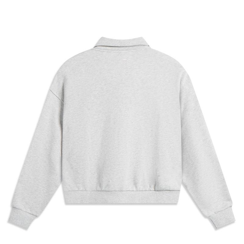 Li Ning Sports Lifestyle Series Casual Simple Solid Color Polo Neck Pullover Sweatshirt Women Sweatshirt Gray AWDUD64-4