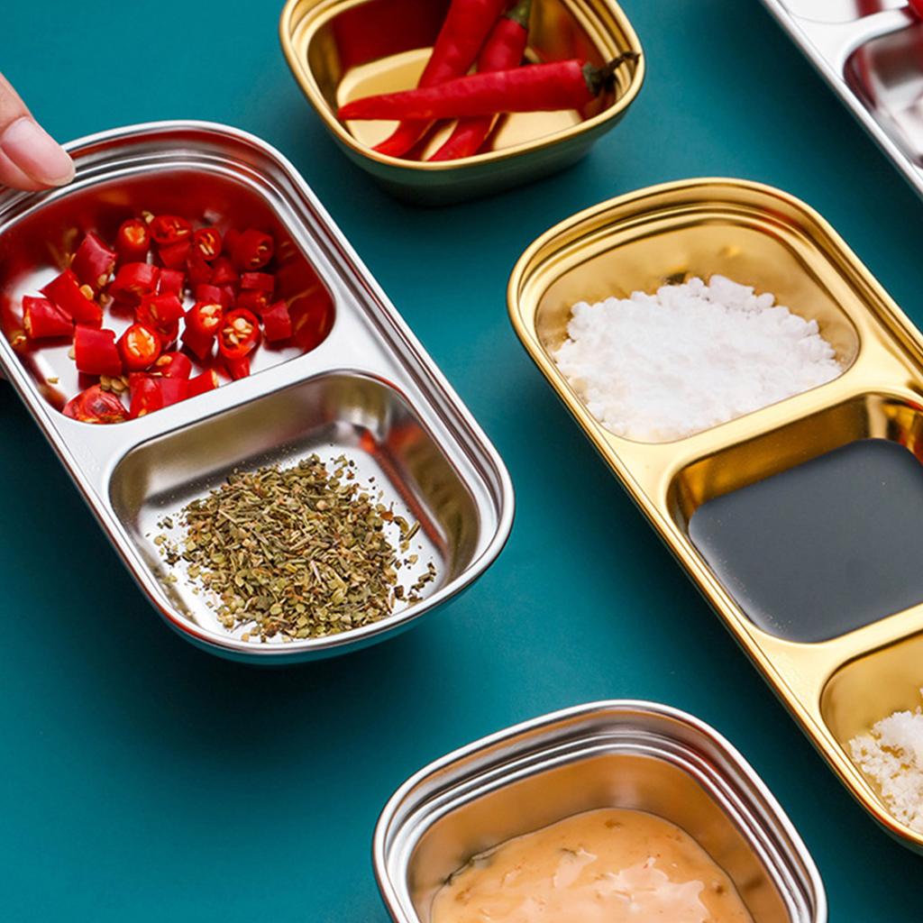 Stainless Steel Seasoning Dish Dipping Bowl Soy Sauce Dish Condiment Tray Square Barbecue Snack Plate Kitchen Tableware