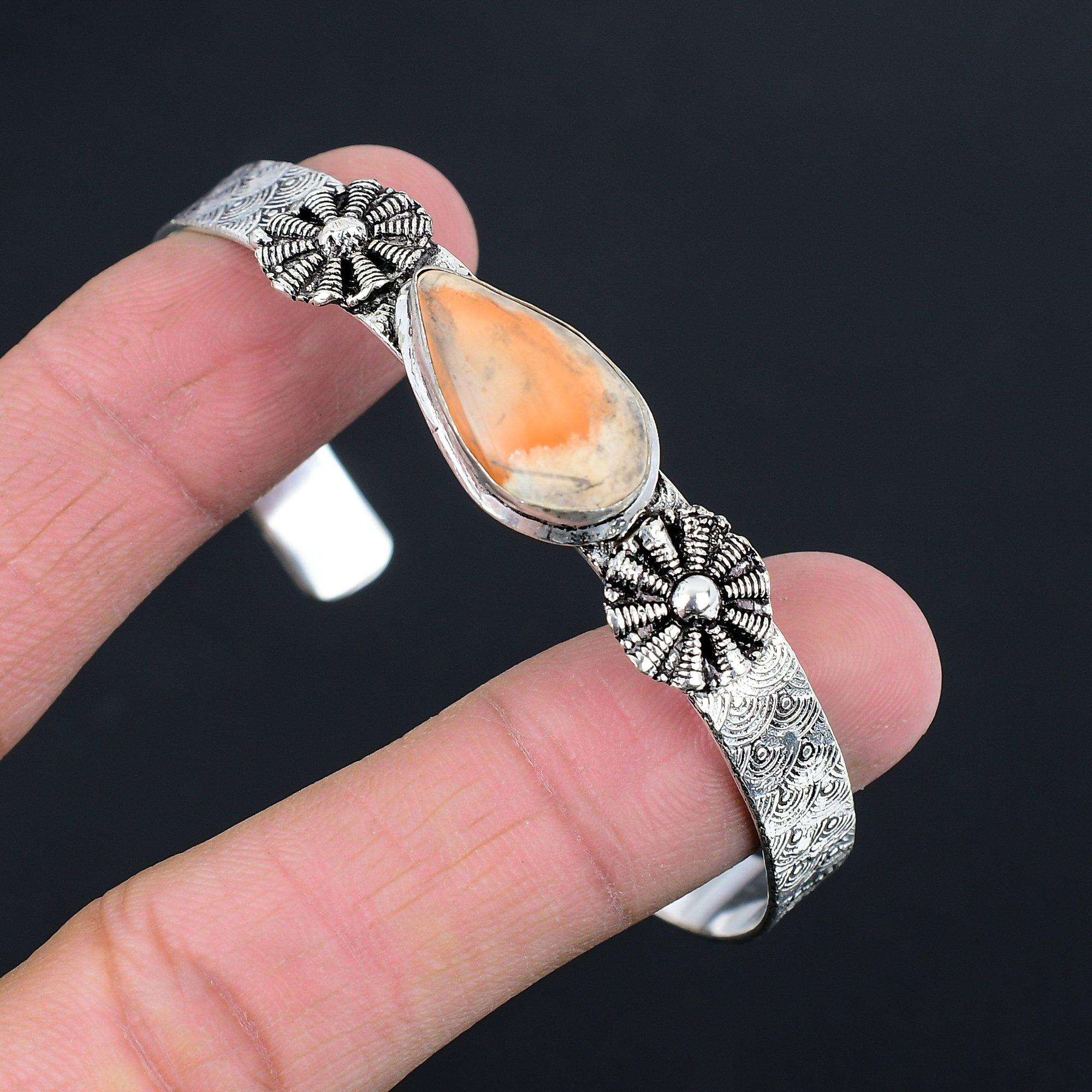 

Wedding Gift For Her 925 Silver Natural Imperial Jasper Bangle Adjustable Adjustable