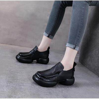 2024 Natural Cow Genuine Leather Autumn Summer Women Comfy Flats Ladies Loafers Slip On Female Platform Wedge Shoes