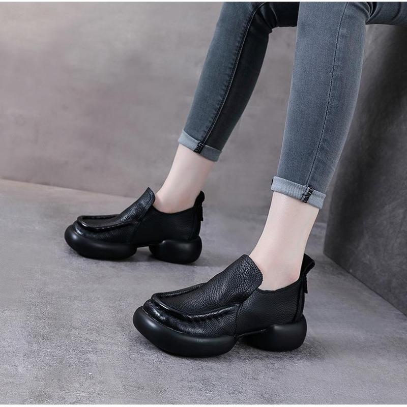 Fashion 2024 Natural Cow Genuine Leather Autumn Summer Women Comfy Flats Ladies Loafers Slip on Female Platform Wedge Shoes