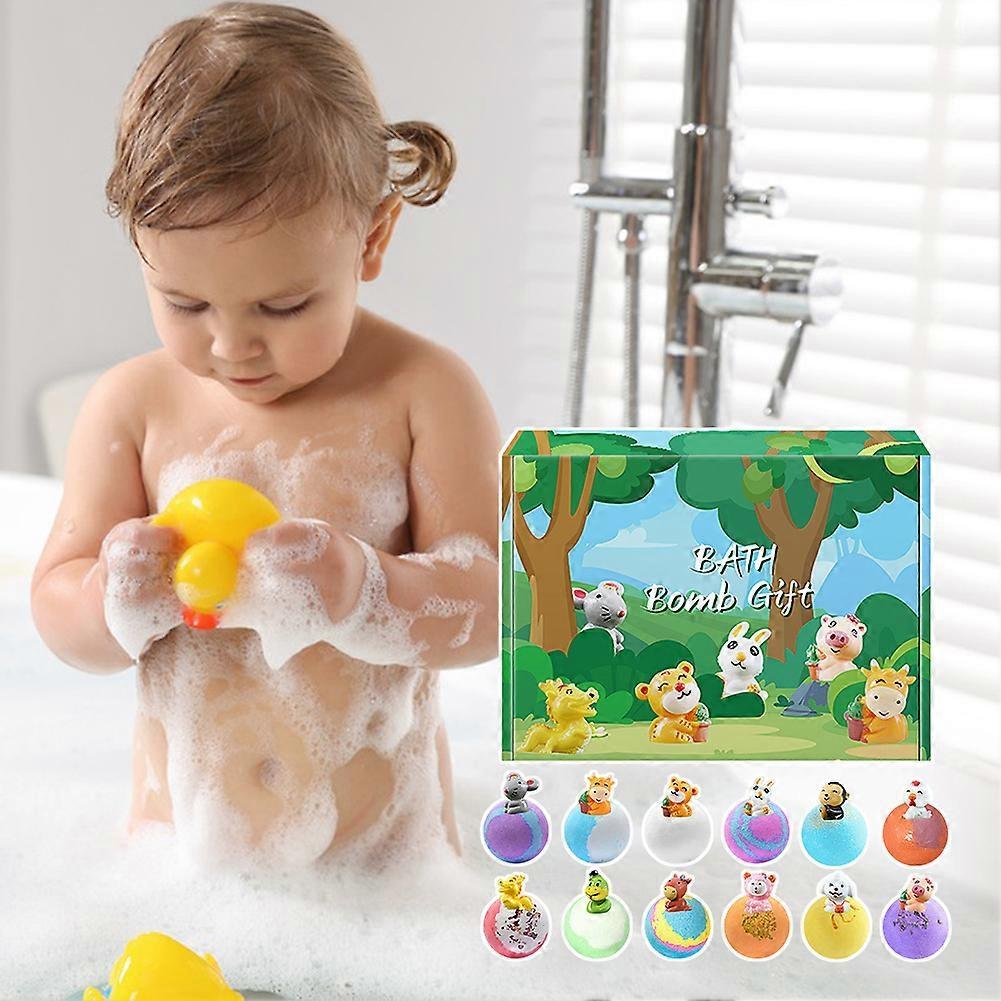 Zodiac Bath Bombs for Kids - 12-Pack Organic Moisturizing Bubble Bath with Surprise Animal Toys for Fun Bathtime & Gifts