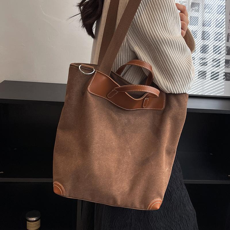 Canvas Bag Women's Large-capacity New Fashion Versatile Autumn and Winter Shoulder Bag Portable Bucket Tote Bag