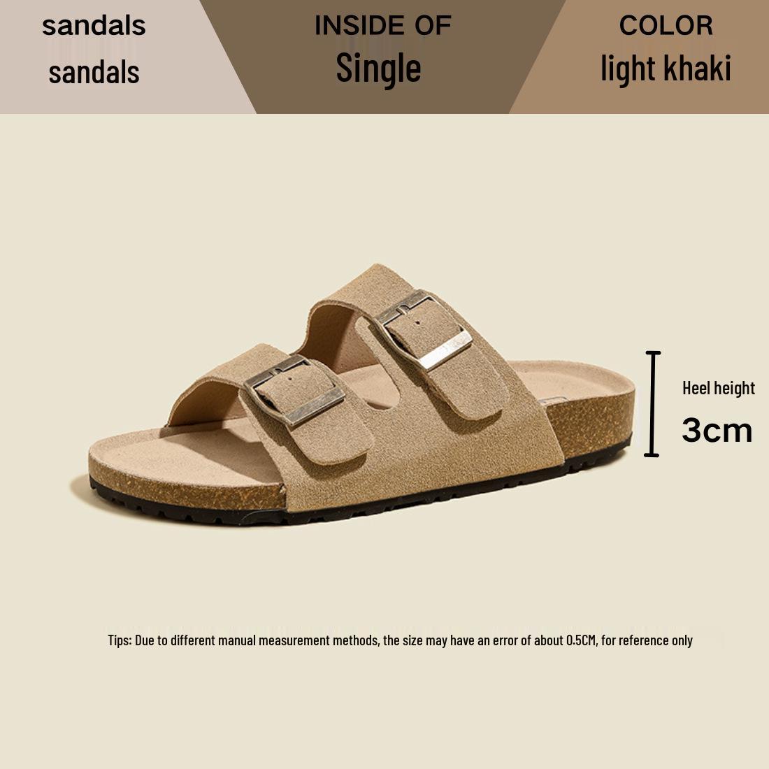 

Женские шлепанцы из натуральной кожи с пробковой подошвой и пряжкой - летние уличные сандалии 45