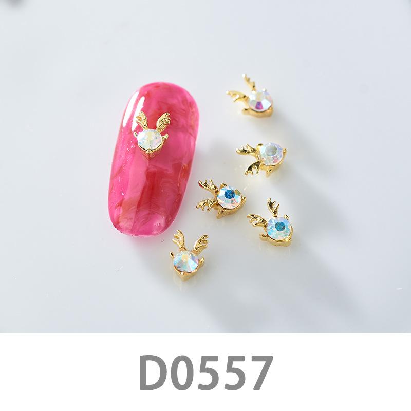 10Pcs Gold Silver Elk Antler Shape Alloy Diamond Nail Ornament Manicure Decoration Accessories