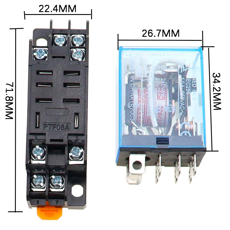 DC12V 24V 36V 48V 110V 220V 10A 8PIN Coil Power Relay DPDT LY2NJ HH62P HHC68A-2Z With Socket Base Relays 5