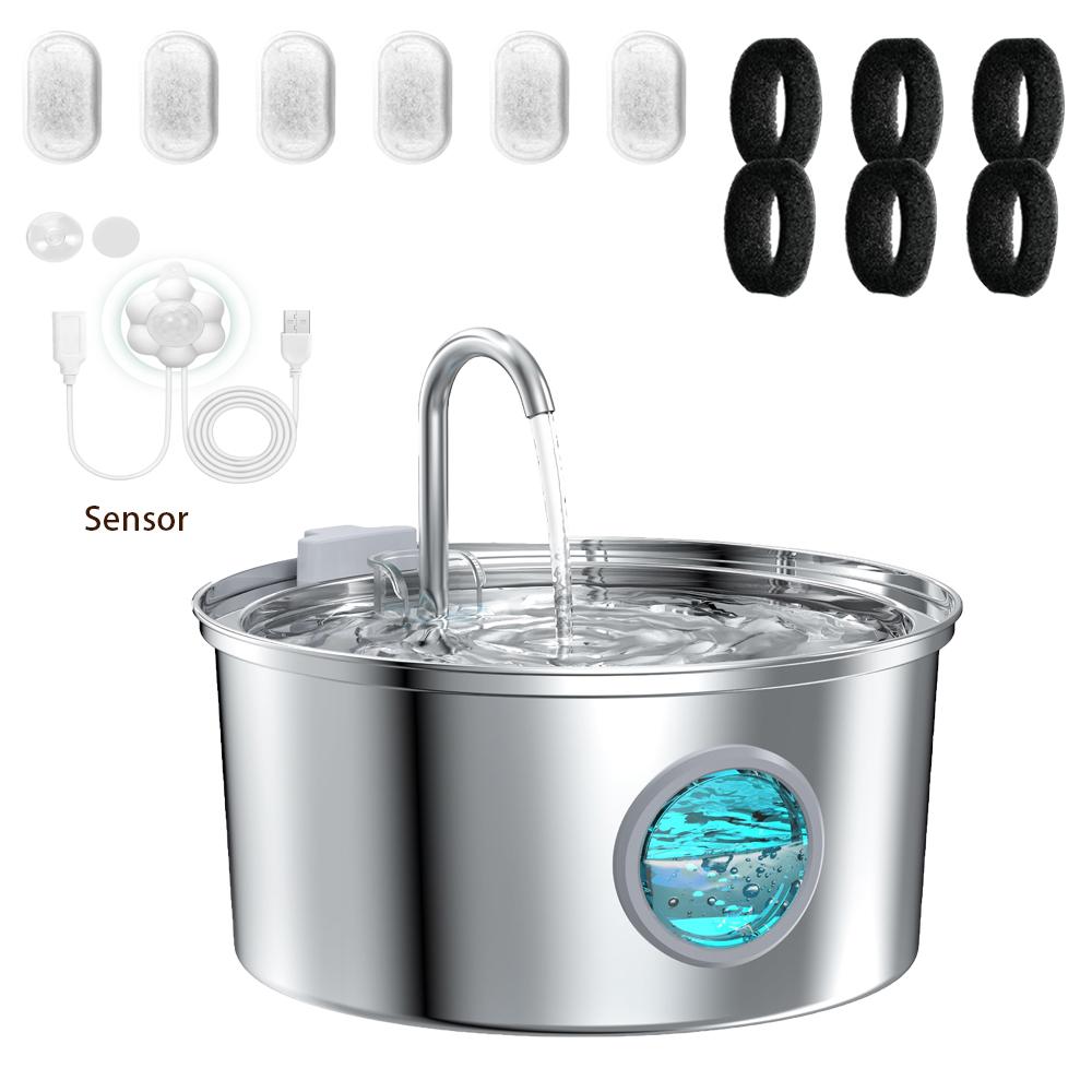 3.2L Stainless Steel Pet Water Fountain With Visible Window Filtration System Automatic Cat Fountain for Cats/Dogs Drinking Bowl