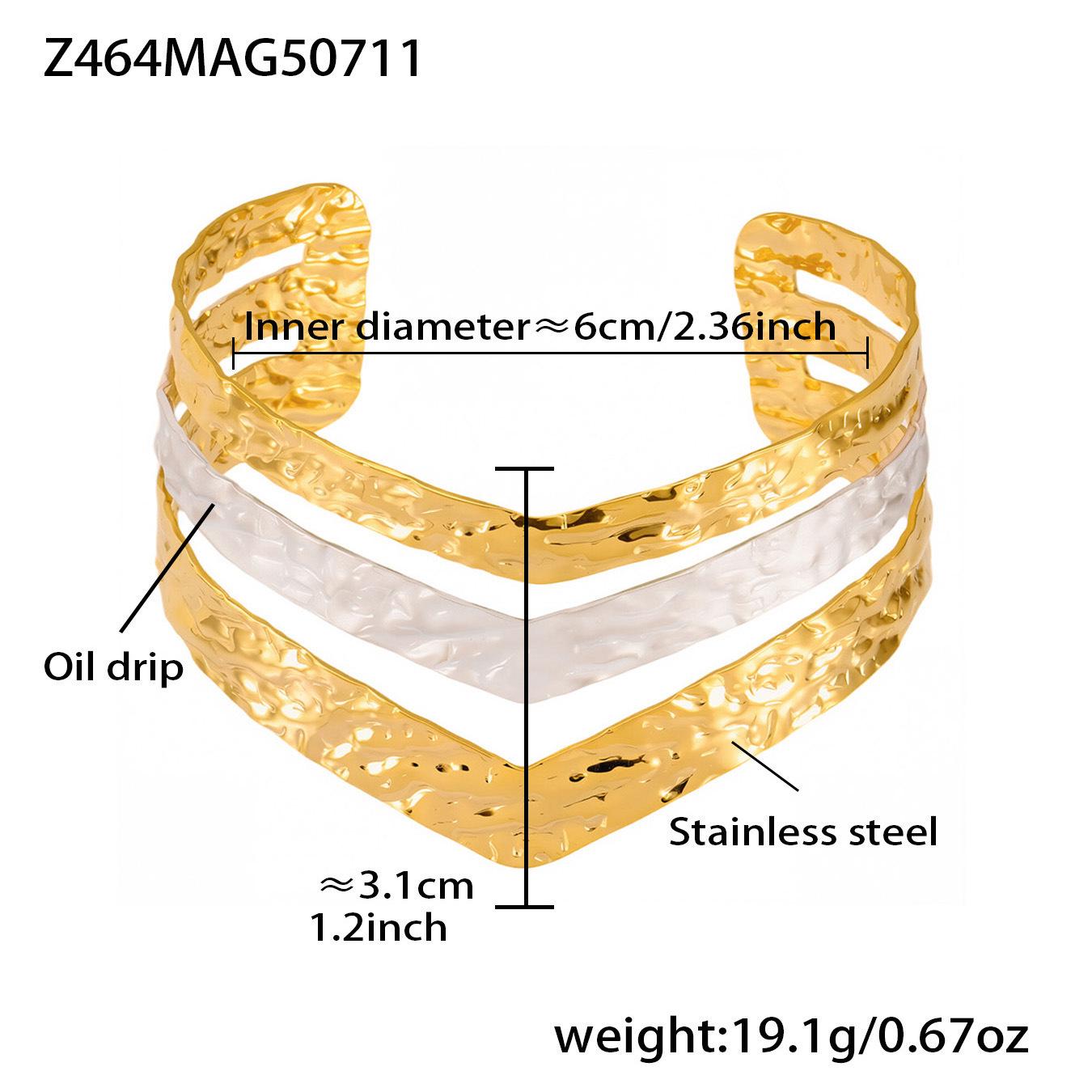Qiong Yao Geometric Open Bangle: High-Quality Titanium Steel, 18K Gold-Plated, Drip Glaze Color Blocking, Niche Design.