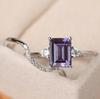 Creative Women's Couple Rings with Inlaid Purple Square Zirconia