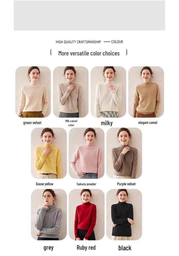 Autumn-Winter Women's Cashmere Sweater: Solid Color, Half High Roll Neck, Seven Stitches, Double Strand, Thickened Design