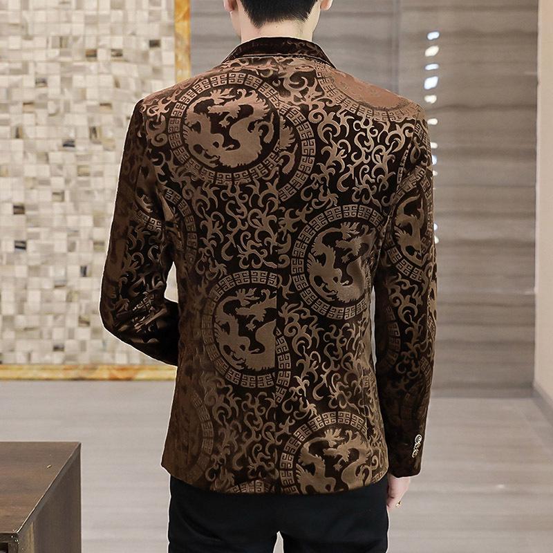 Men's Gold Velvet Slim Fit Korean Style Blazer - Casual, Stylish Suit Jacket