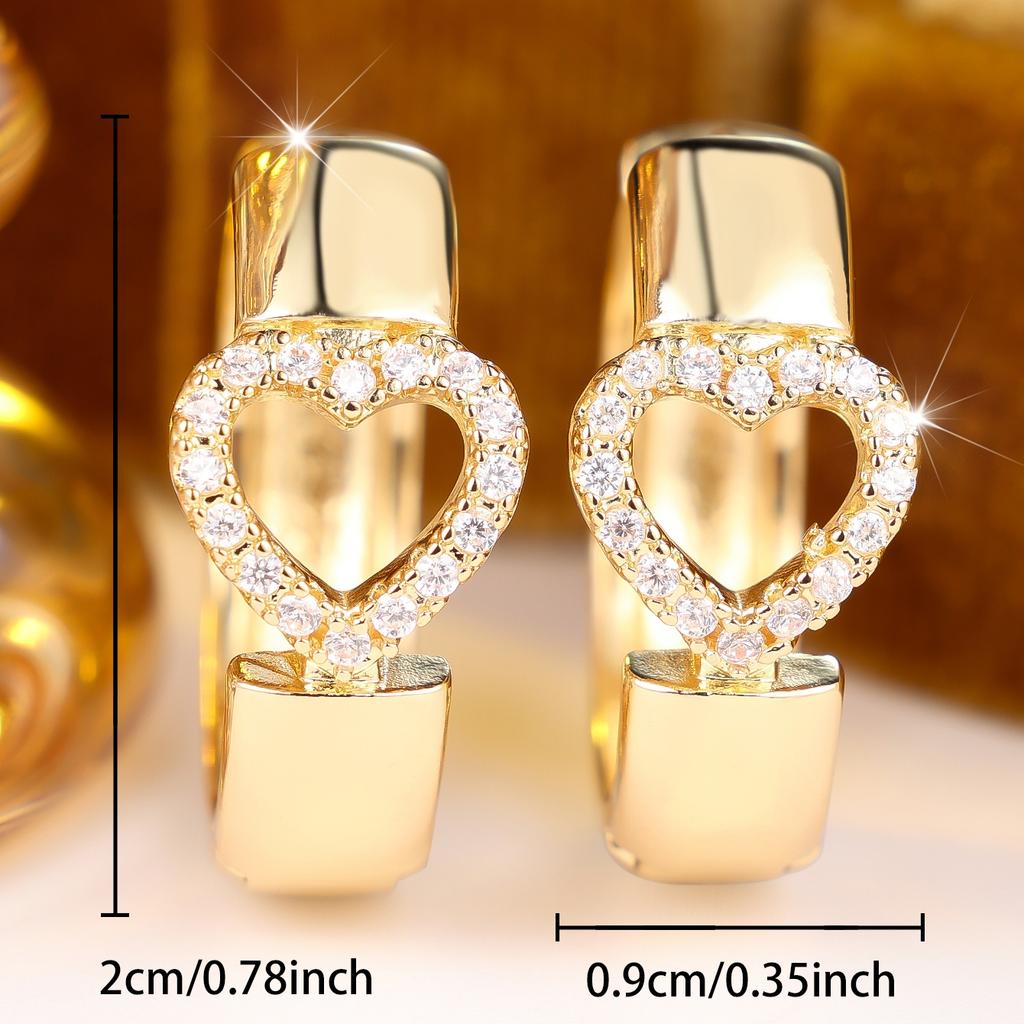 Cute Female White Stone Skeleton Heart Hoop Earrings Trendy Fashion Gold Color Wedding Jewelry For Women