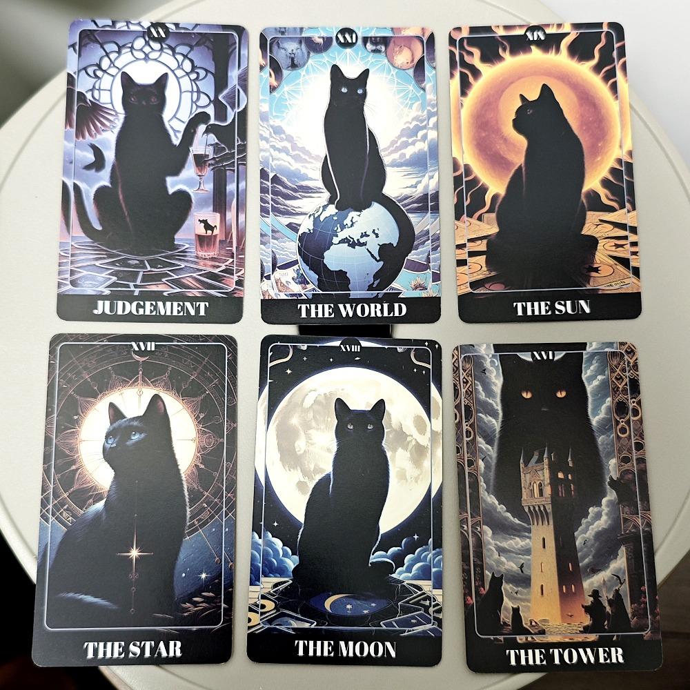 Black Cat Tarot Shadowy Cat Deck Feline Deck 78 Pcs Tarot Cards Based on Rider Waite System for Beginners 10.3*6cm