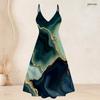 Women Plus Size Two Piece Set Marble Printed Short Sleeve Cardigan V Neck Strappy Flared Dress