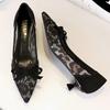 Sexy Lace Kitten High Heels Women Pumps Bowknot Low-heel Women Shoes Leopard Print Sexy Party Shoes Large Size 43 Ladies Shoes