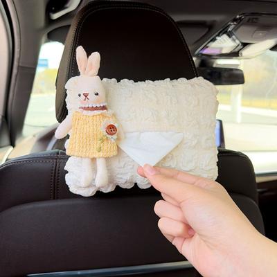 Porta-caixa de lenços de carro fofo Coelho de pelúcia macio Dispensador de papel suspenso Organizador universal para banco traseiro de carro para casa, carro, escritório