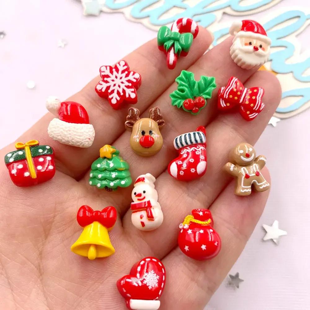 

30 шт. Миниатюрные красочные раскрашенные смоляные рождественские снеговики, елки, Санта-Клаусы, олени, снежинки, банты, фигурки с плоской задней стороной для DIY скрапбукинга