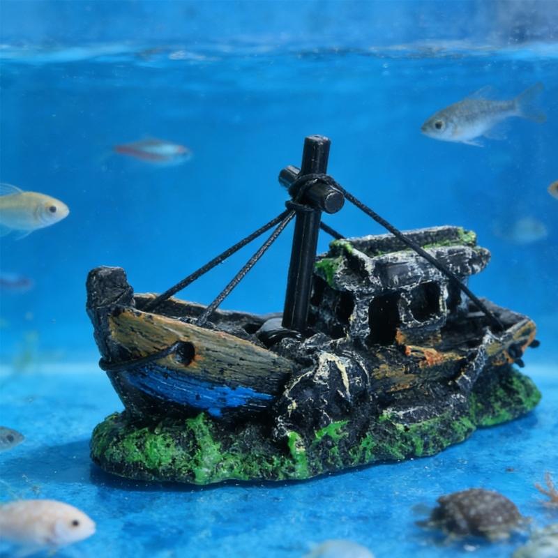 Handcrafted Fish Tanks Ornament Miniature Wrecked Ship Artificial Boats Aquariums Decoration for Underwater Sceneries