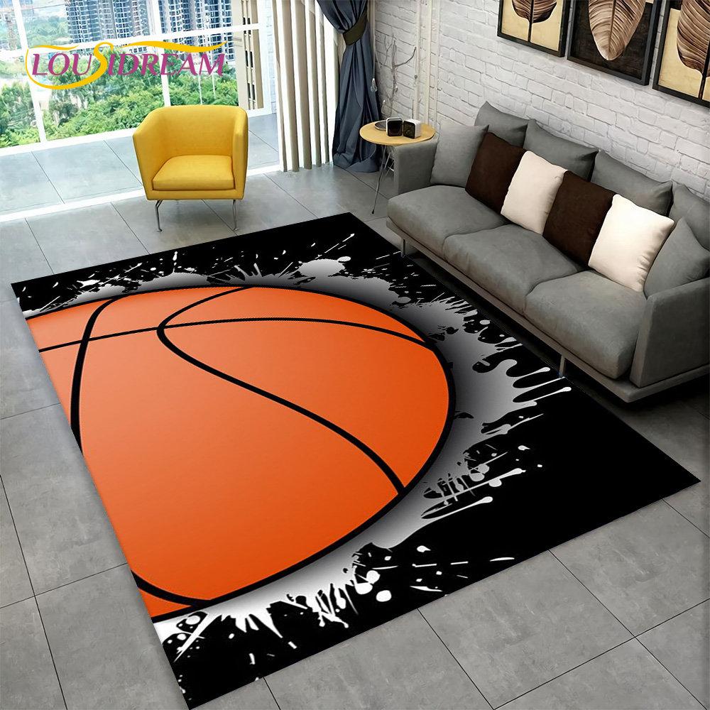 Covor 3D cu Desen Animat Teren de Baschet Mare, Covor pentru Living Dormitor Canapea Sală de Joacă Decor, Covoraș de Podea Antiderapant pentru Copii