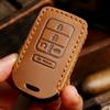 Leather Car Fob Key Cover Case Set for Honda Accord Civic Pilot Fit Smart Remote Keychain Accessories Holder Shell Protector
