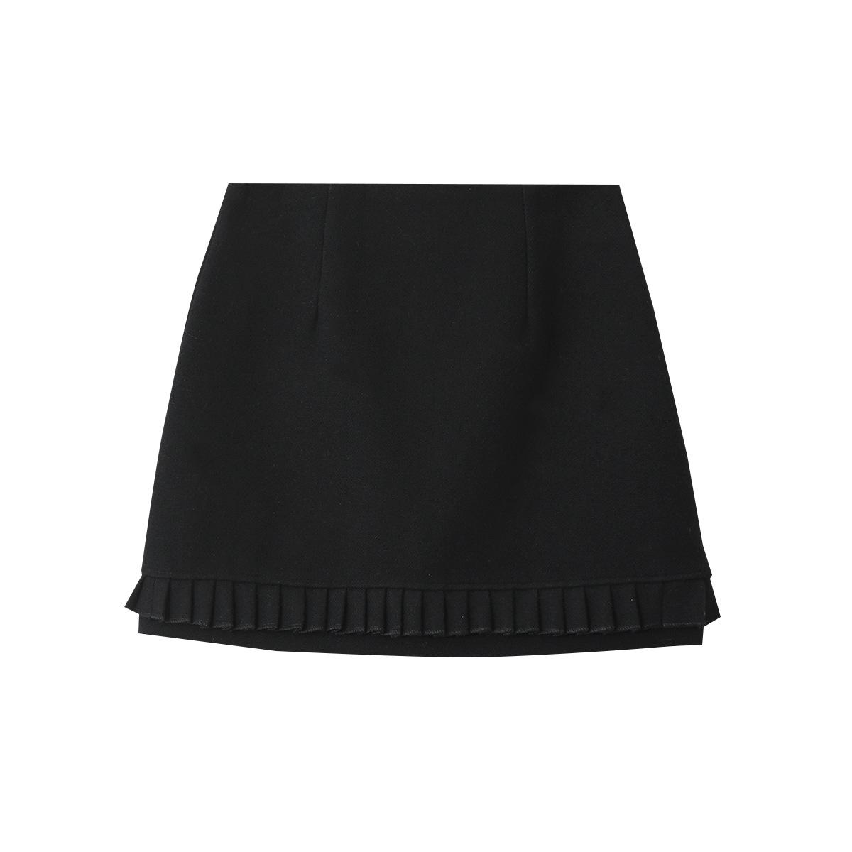 

Ou Fan High Waist Black A-line Ruffle Skirt - Slimming Pleated Lace Design Small