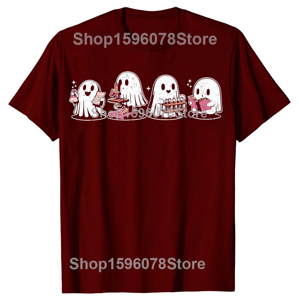 Cute Halloween Science Chemistry Ghost Laboratory Teacher T Shirts Men Cotton Humor Streetwear Short Sleeve Loose Clothing