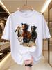 Drei Laufende Pferde Druck T-Shirt Western Cowboy Stil Kurzarm Unisex Lässiges Lockeres Oberteil
