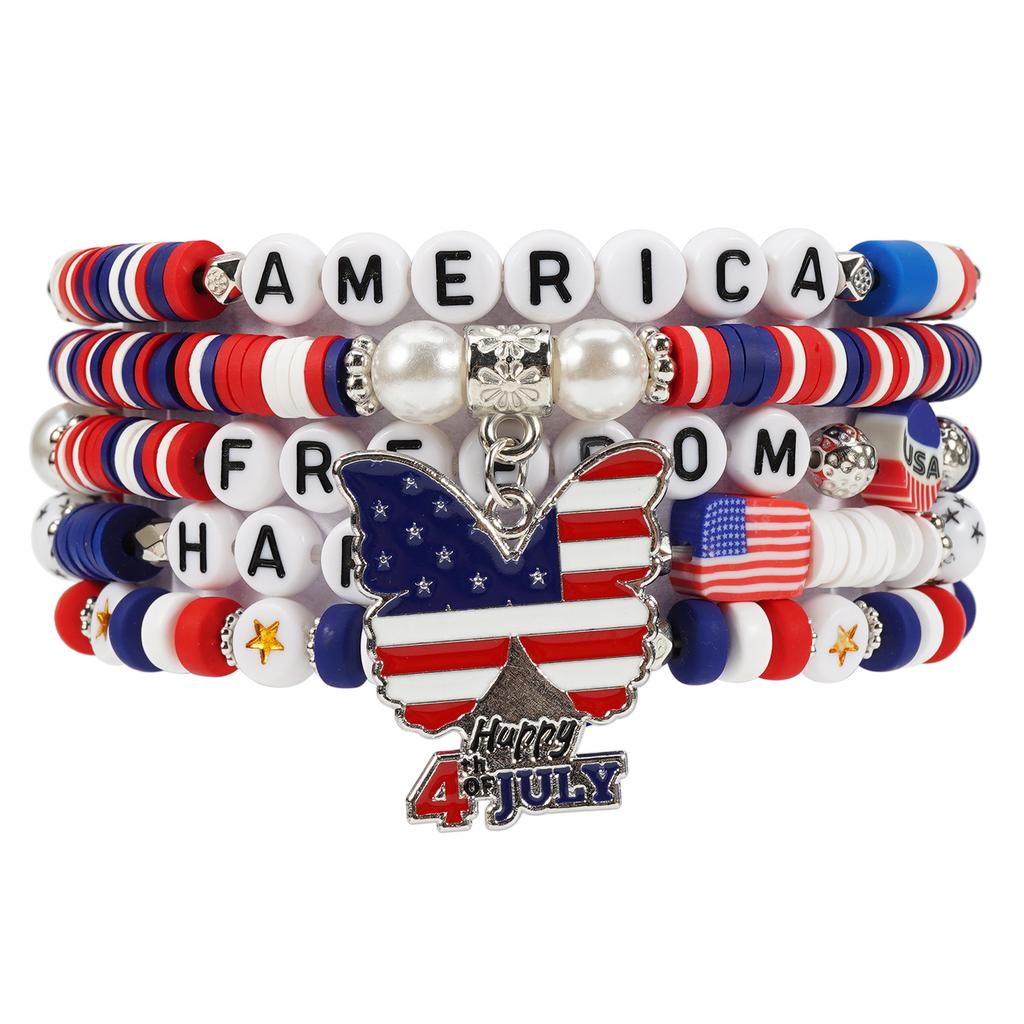4th of July Bracelets USA Bead Bracelet American Flag Bracelets Patriotic Independence Day Bracelet
