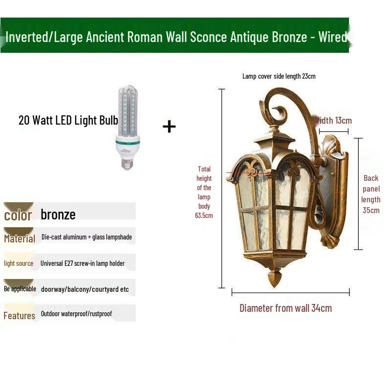 Solar European Antique Outdoor Wall Light for Balcony, Garden, Villa, Courtyard, and Corridor