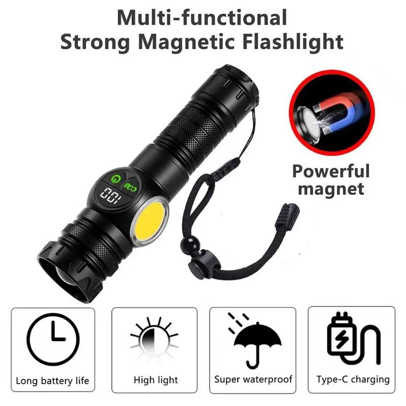LED+COB Super Bright Flashlight Outdoor Rechargeable Zoom Lantern Emergency High Strong Power LED Flashlights For Camping Hiking