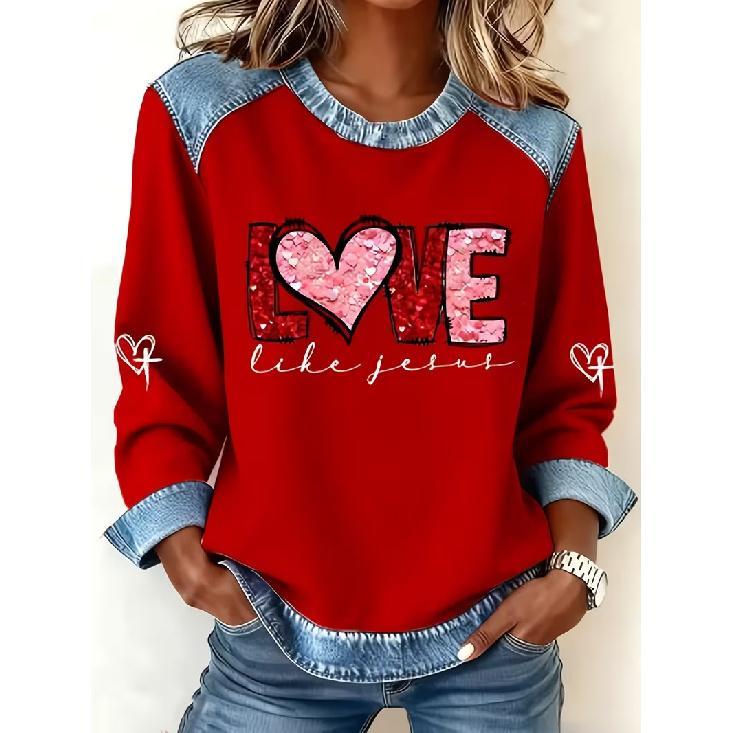 Imitation Denim Striped Casual Home Wear Women s Fashion Round Neck Long Sleeve Sweatshirt New Spring and Autumn Style S