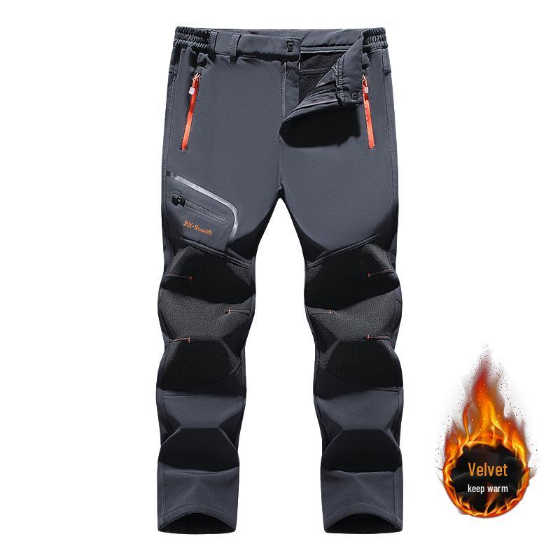 

Men s Fleece-Lined Softshell Hiking Pants - Windproof, Warm, Plus Size, Color Block XXXL серый