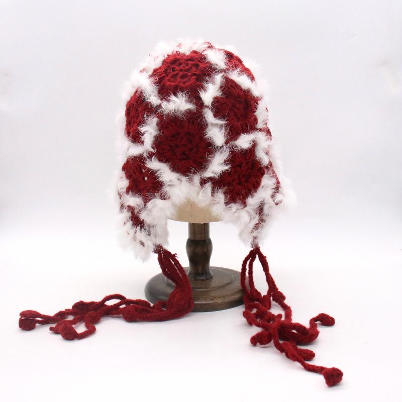 Rabbit Fur Knitted Hairy Pullover Hat Female Winter Western Sichuan Travel Photo Show Face Small Ear Hat Tide
